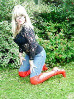Sexy Clare and high red denim boots