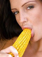 Sandra Shine getting lost in the corn field and using one as a sex toy