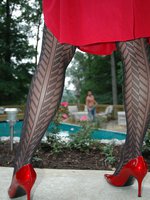 Hottie seduces in red dress and heels