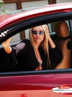 Naughty Lucy Zara car flashing in public in a skin tight dress with no underwear on