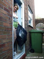 Dirty housewife Daniella takes out the trash in her fishnet stockings