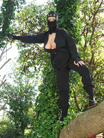 Busty ninja Shione Cooper outdoors