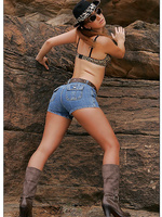 Hippie chick in jean shorts
