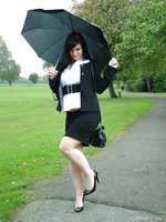 Gorgeous Nicola takes a walk outside in her black high heels.