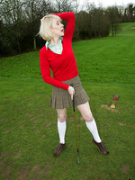 52 year old Hazed spreads her hairy pussy after a round of golf