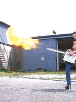 Veronica Zemanova shoots her huge fire gun outdoors