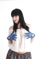 Gorgeous Sammi Jo teases her nice tits with these smooth blue leather gloves