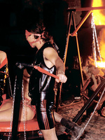 Big fetish orgy with leather chains and fire
