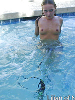 Petite teen caught skinny dipping in the pool