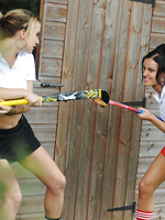 Schoolgirls Cat O'Connell and Kayleigh Williams fighting outdoors