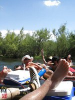 Busty blonde, Rachel Aziani, has a day of fun and sun with Priya Anjali Rai and Chica rafting down the river!