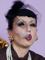 mature elegant stocking lady flashing her pussy while smoking