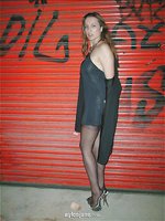 Nylon jane outside posing in dark alleyway very sexy