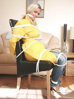 This gorgeous blonde housewife is rope tied and gagged in so many different positions