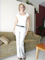 Hot Blonde Milf Wife in Grey Slacks Stripping Down