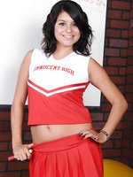 Adorable brunette cheerleader sucks and fucks her coach