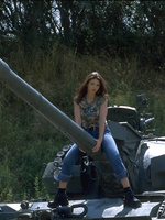 Veronica Zemanova undresses outdoors on her war machine