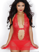 Sexy asian Alluring Vixen Michelle shows off in a skimpy red lace outfit that barely covers her perfect body