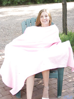 Barely legal 18yr teen covers her self with a pink blanket after getting naked